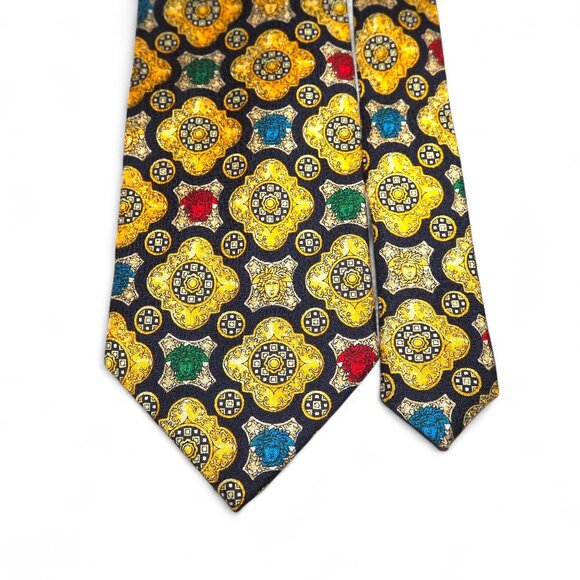 Gianni Versace Designer Vintage 90s Medusa Bold Baroque Print Silk Tie RARE - Picture 2 of 7